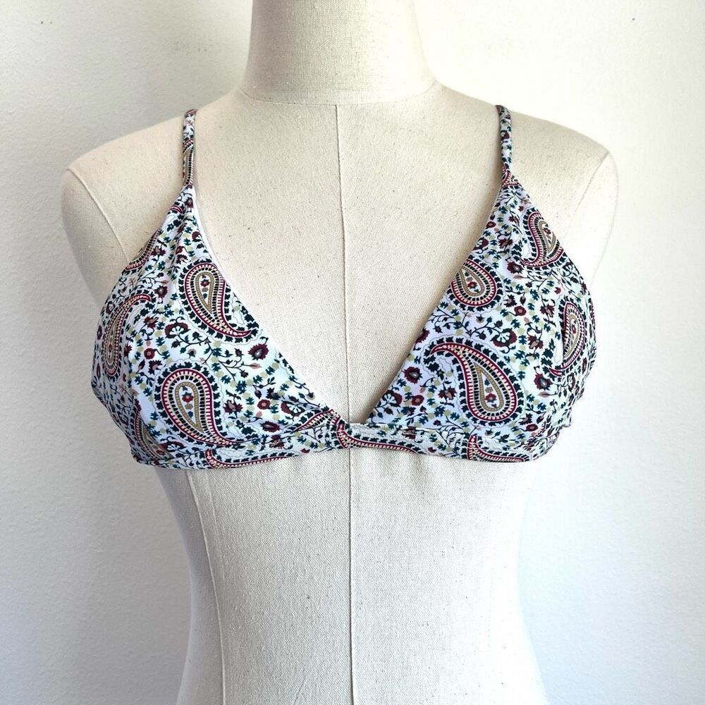 Triangle Bikini Top Size Medium Red White and Blue PaisleyPrint with Yellow acce